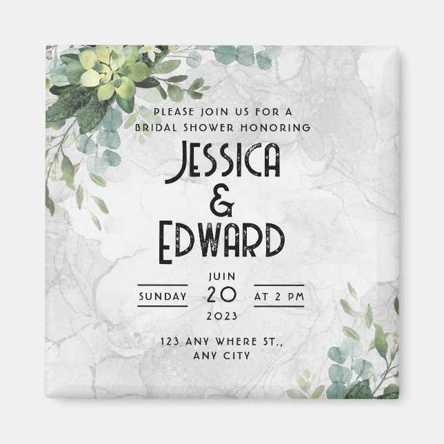 Green Elegant Wedding Watercolor Floral Minimal Magnet (Front)