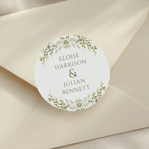 Green Elegant Wildflower Wedding  Classic Round Sticker