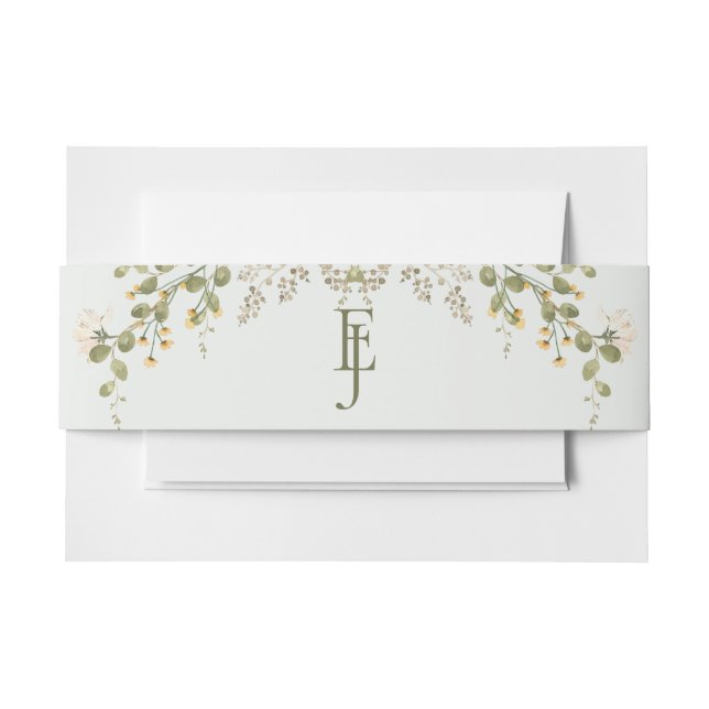 Green Elegant Wildflower Wedding  Invitation Belly Band (Front Example)