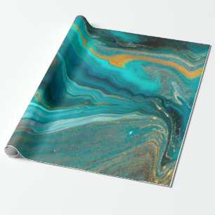 green elegante marble with gold lines wrapping paper
