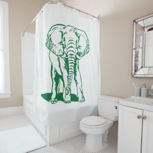 Green Elephant And White Stripes Shower Curtain