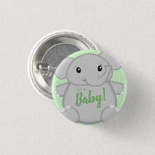 Green Elephant Baby Shower 3 Cm Round Badge