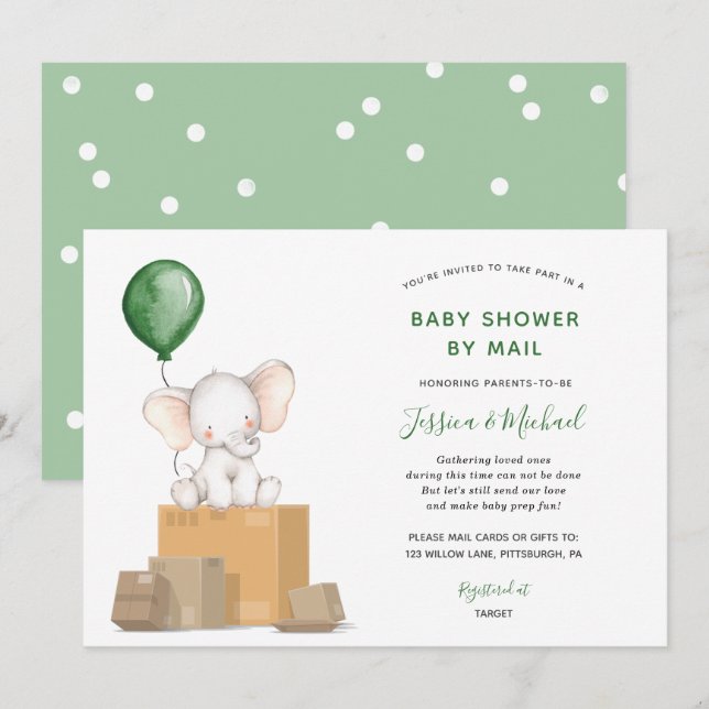 Green Elephant Baby Shower by Mail invitation (Front/Back)