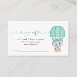 Green Elephant Baby Shower Diaper Raffle Enclosure Card