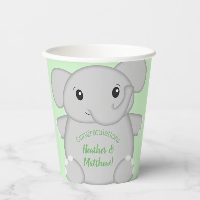 Green Elephant Baby Shower Paper Cups (Front)