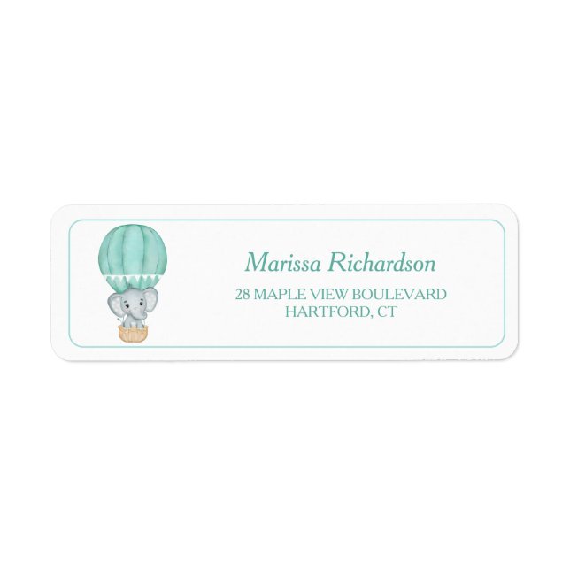 Green Elephant Baby Shower Return Address Label (Front)