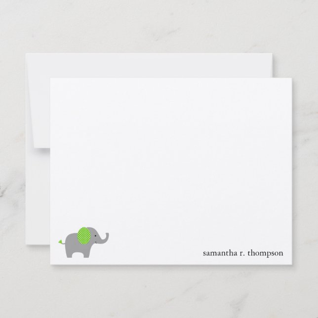 Green Elephant Baby Shower Thank You Note Card (Front)