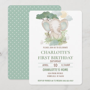 Green Elephant Birthday Party Invitation