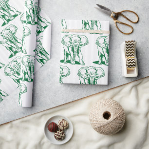 Green Elephant Illustration  Wrapping Paper