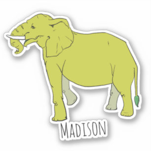 Green Elephant Personalised Name Vinyl Sticker