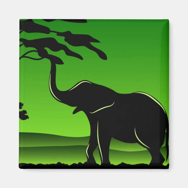 Green Elephant Silhouette Artwork Magnet (Front)
