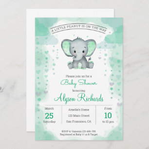 Green Elephant Watercolor Baby Shower Invitation
