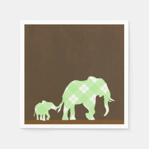 Green Elephants Brown Trendy Modern Baby Shower Napkin