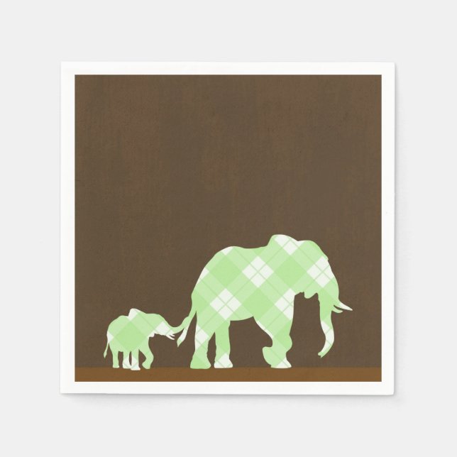 Green Elephants Brown Trendy Modern Baby Shower Napkin (Front)