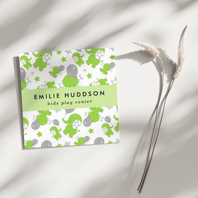 Green Elephants, Kids Play Centre, Activity Centre Square Business Card (Creator Uploaded)