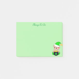 Green elf & gold coins on green post-it notes