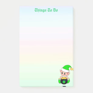 Green elf & gold coins on pastel colours To Do Lis Post-it Notes