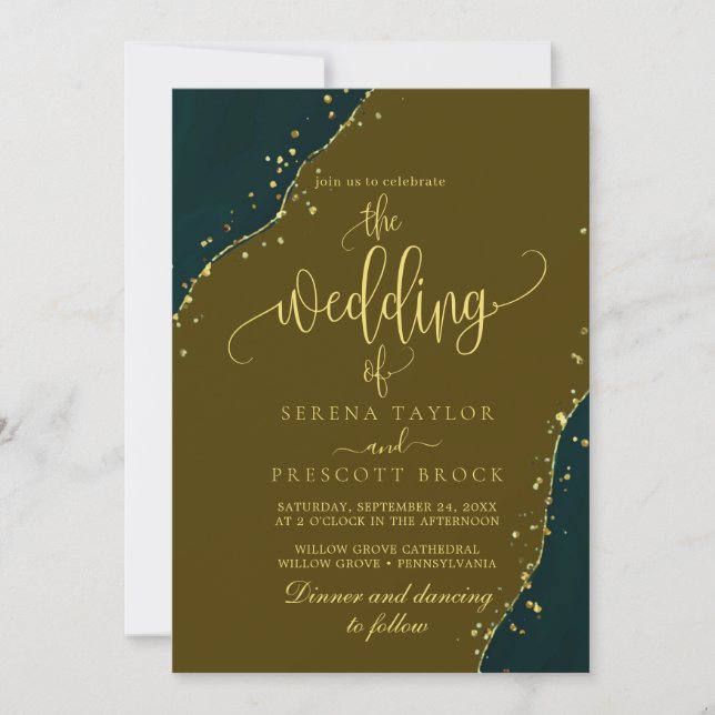 Green Emerald All in One Wedding  Invitation (Front)