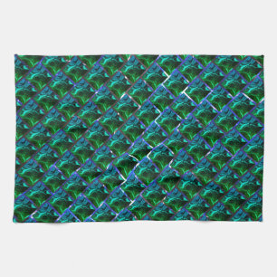 Green emerald and curves, under nickel grid tea towel