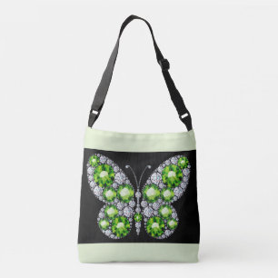 Green Emerald and Diamond Butterfly Rhinestone Crossbody Bag