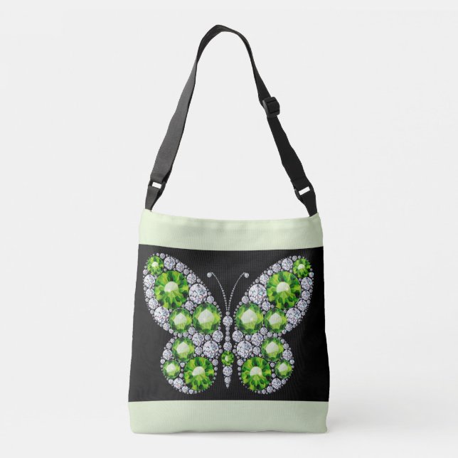 Green Emerald and Diamond Butterfly Rhinestone Crossbody Bag (Back)