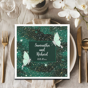 Green Emerald Black Glitter Wedding  Napkin