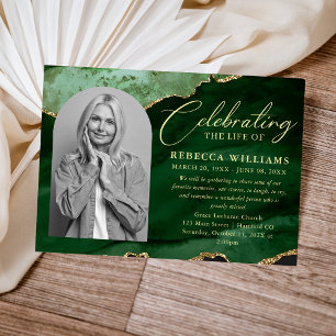 Green Emerald Calligraphy Celebration of Life Invitation