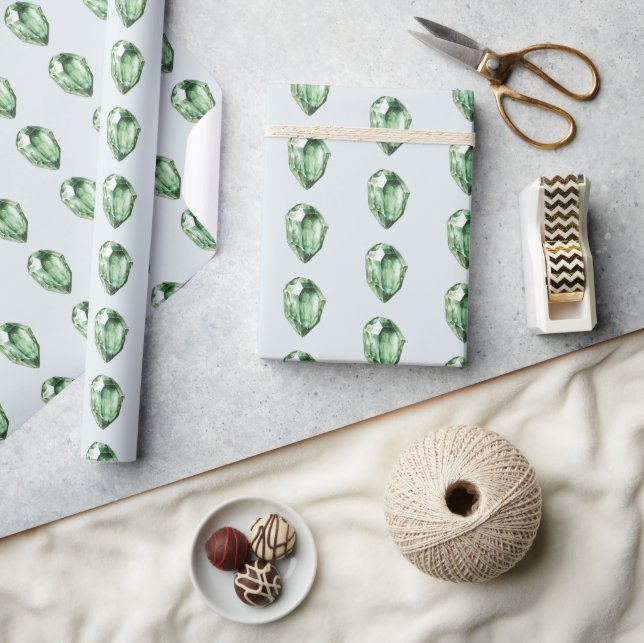 Green Emerald Crystals Birthday Wrapping Paper (Crafts)