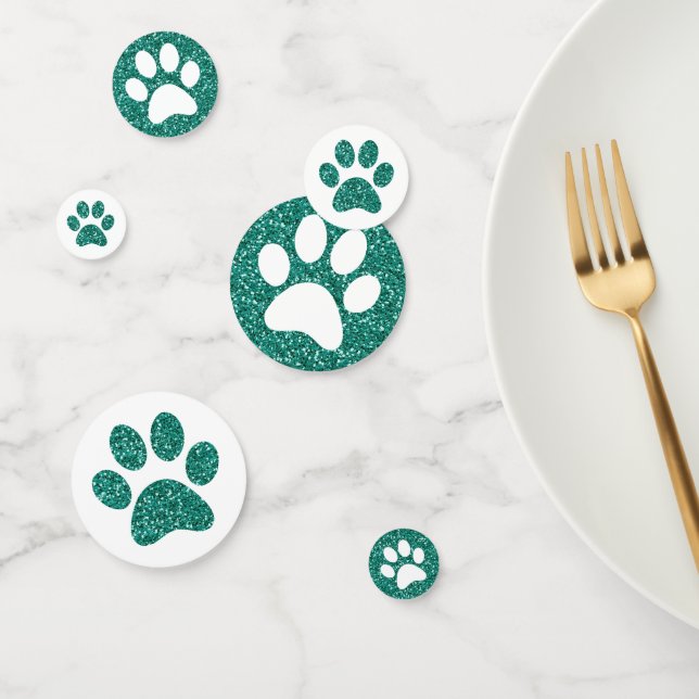 Green Emerald Glitter Animal Paw Print Table Confetti (Group)