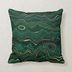Green Emerald Gold Agate Stone Look Cushion