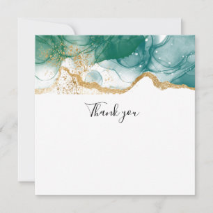 Green Emerald Gold Border Modern Trendy Thank you Card