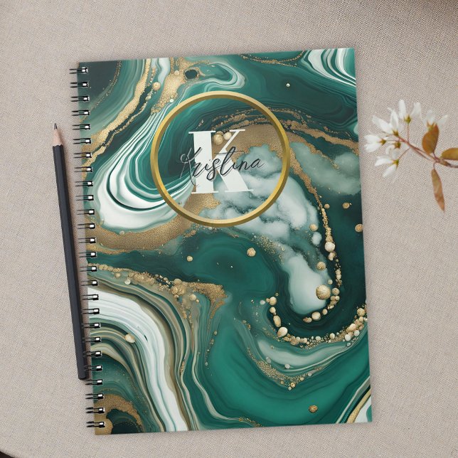 Green Emerald Marble with Gold Initial and Name Notebook (Creator Uploaded)