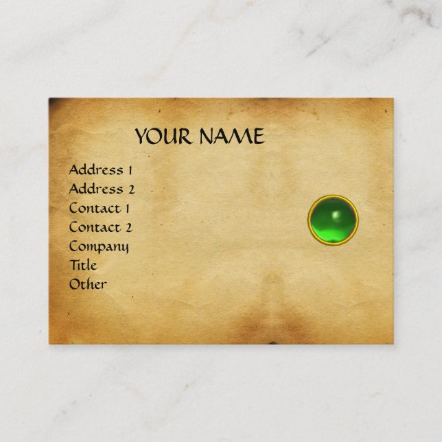 GREEN EMERALD MON ,GREY AGATA  parchment,Gold Business Card (Front)