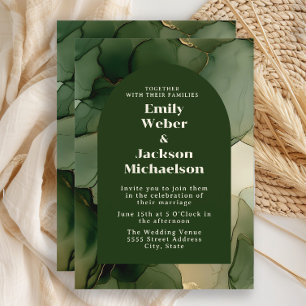 Green Emerald Olive Gold Floral Arch Wedding  Invitation