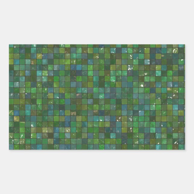 Green Emerald Shiny Glass Tiles Texture Background Rectangular Sticker (Front)