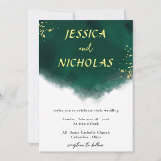 Green Emerald Watercolor Wedding Invitation