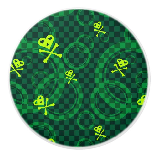 Green Emo Pattern With Circles Ceramic Knob (Front)