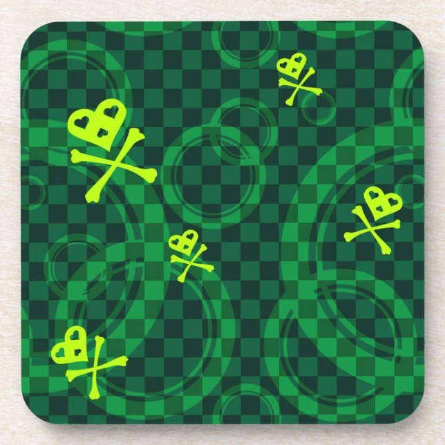 Green Emo Pattern With Circles Coaster (Front)