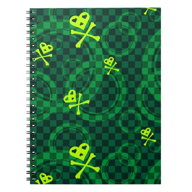 Green Emo Pattern With Circles Notebook (Front)