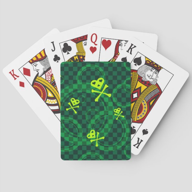 Green Emo Pattern With Circles Playing Cards (Back)
