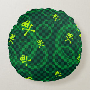 Green Emo Pattern With Circles Round Cushion
