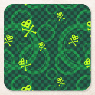 Green Emo Pattern With Circles Square Paper Coaster