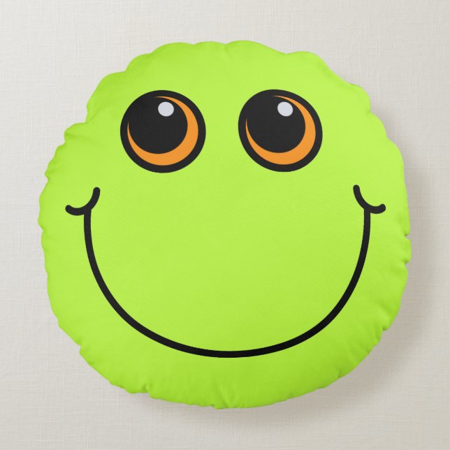 Green Emoji Face Round Cushion (Front)