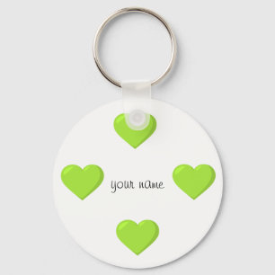 Green Emoji Hearts and '' Your Name Here " Key Ring