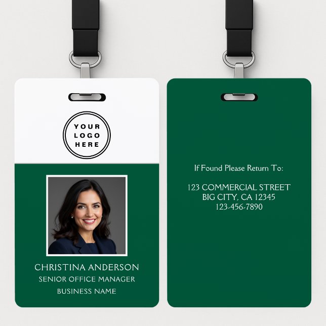 Green Employee Name Logo Photo Corporate Work ID Badge (Creator Uploaded)