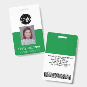 Green Employee - Photo, Bar Code, Logo, Name ID Badge