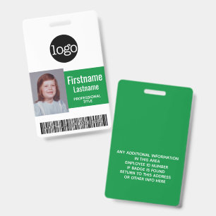 Green Employee - Photo, Bar Code, Logo, Name ID Badge