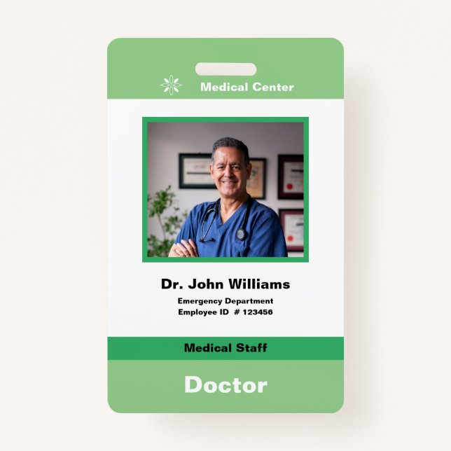 Green Employee photo Company Logo and Barcode  ID Badge (Front)