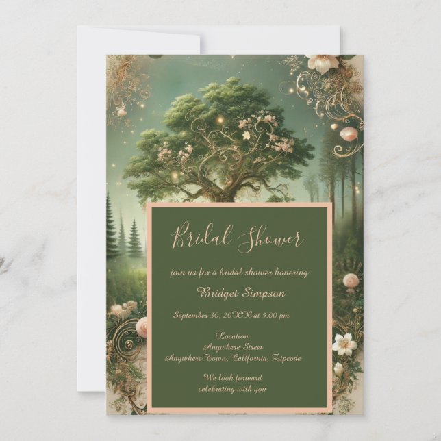 green Enchanted Forest mediaeval Bridal Shower  Invitation (Front)