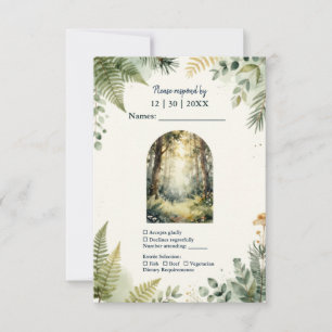 green Enchanted Forest Watercolor boho Wedding RSVP Card